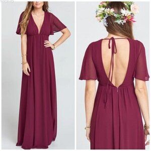 Show Me Your MuMu Merlot Faye Flutter Maxi Formal Dress Size XXS